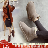 ZHR雪地靴女中筒加绒加厚时尚防滑女靴反绒牛皮平底棉鞋女学生保暖长毛绒短靴女 P29 卡其色（经典款） 40