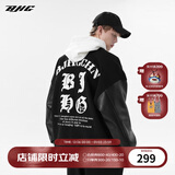 BJHG不计后果秋毛呢PU皮拼接夹克男女高街国潮宽松绣花棒球服休闲外套 黑色 L  (120-140斤）