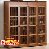 安尔雅新中式鞋柜门口简易鞋架家用收纳透气大容量多层玄关柜 四门加高