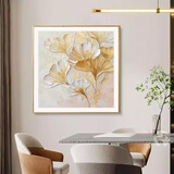 墨派（Mopai）餐厅装饰画手绘油画美式花卉高端客厅肌理挂画正方形壁画免打孔 金杏进宅 50*50cm手绘油画