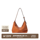 裘真新年礼物【明星推荐】经典hobo包植鞣牛皮腋下通勤休闲饺子女包 焦糖色-小号 售罄不预售 小包/大包