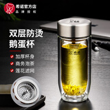 希诺（heenoor）玻璃杯男士双层防烫抗菌泡茶杯办公室车载保温水杯定制送生日礼物 本色280ml-新设计鹅蛋造型