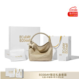 ECODAY包包女款中号编织包通勤托特包大容量单肩包婚包生日情侣新年礼物 香槟色中号  限定礼盒