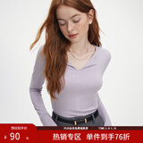 范思蓝恩秋季V领套头百搭长袖针织T恤女秋季2024新款通勤修身针织衫上衣 香芋紫 M