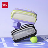 得力（deli）横式翻折磁吸学生手提笔袋 时尚痛层高颜值简约大容量文具收纳袋女孩男孩便携文具盒 黑BC517