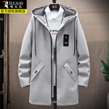 啄木鸟风衣男士装外套中长款春秋季休闲百搭连帽工装大衣宽松大码上衣服 灰色【常规款】 XL
