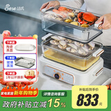 洁氏（JESE） 【全玻璃保温电蒸锅】家用蒸汽锅大容量多层电蒸笼预约电煮锅多功能锅炖蒸煮一体多功能多用锅306 10L 米白色[【蒸汽锅+蒸笼】保温款