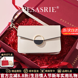 PESASRIE轻奢品牌包包女包单肩包牛皮小方包真皮女士斜挎包生日跨年礼物 白色【奢侈礼盒装】