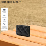 CHARLES&KEITH柔软菱格多卡位短款钱包女生日礼物新年礼物送女友CK6-50770524-2 Black黑色 XXS