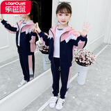 乐芭鼠童装男女童套装2020新款春秋季中大童网红休闲外套小女孩裤子儿童衣服运动T恤三件套潮秋装 粉色-三件套 130 建议5-6岁 ( 120-130cm )