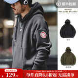 马登工装 美式休闲重磅摇粒绒卫衣连帽百搭加厚抓绒套头衫男秋季 黑色（无魔术贴） S