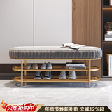 谢威尔 轻奢换鞋凳入户软包坐垫鞋柜家用门口可坐式一体鞋架商用穿鞋凳 灰色丝绒坐垫100cm长