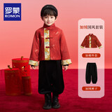 罗蒙儿童红色唐装男女童中国风男童过年服拜年服套装演出服 红色 120