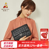 稻草人（MEXICAN）包包女包牛皮单肩包百搭小香风链条菱格斜挎手机新年礼物送女生 纯黑