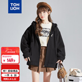 唐狮（TonLion）2025针织外套女休闲卫衣开衫连帽上衣 无绒款黑色/二批 M