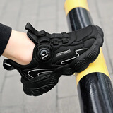 鸿星童尓克断码童鞋男2026新款儿童网面皮面老爹鞋中大童男孩旋转运动鞋 黑色皮面 35