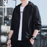 花花公子（PLAYBOY）外套男士夹克春秋季新款连帽茄克商务休闲中青年男装纯色上衣服 黑色 XL (建议110-125斤)