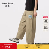 幻走（MOVEUP）2024夏季新款.FUN系列猫咪织唛设计师纯棉休闲直筒裤女 卡其绿 S