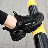 鸿星童尓克断码童鞋男2026新款儿童网面皮面老爹鞋中大童男孩旋转运动鞋 黑色网面 36