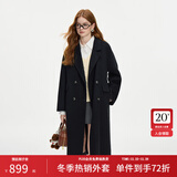 范思蓝恩钻石立裁系列 100%羊毛复古翻领双排扣大衣女秋冬高级感毛呢外套 气质黑 XS