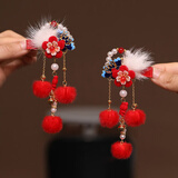 NIANFIN儿童过年汉服头饰女发夹中国风宝宝红色拜年头花古风女童新年发饰