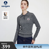 Navigare意大利小帆船羊毛衫女士秋冬款翻领毛衣内搭绞花毛衣刺绣打底衫女 暗岩灰 XL 52