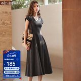 Olrain欧芮儿深灰色连衣裙女装夏季新款时尚收腰显瘦伞摆裙子 深灰色 M