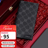 高尔夫GOLF男士钱包多卡位长款钱包男复古印花11卡位卡包休闲大容量皮夹横款票夹商务钱夹5V768385J黑色