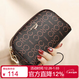 鳄鱼恤跨年礼物双拉链手腕包经典老花休闲女士手包送老婆粉色