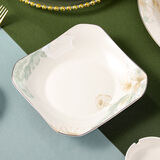 洁雅杰陶瓷盘子8.5英寸轻奢高温烧制陶瓷家用汤盘装菜盘套装 4只 牵牛花