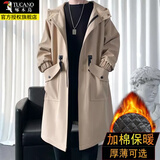 啄木鸟风衣男士装加棉加厚外套中长款秋冬季潮流百搭韩系帅气休闲大衣男 F994卡其 XL 建议140－150斤