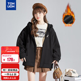 唐狮（TonLion）2025针织外套女休闲卫衣开衫连帽上衣 加绒款/黑色 S