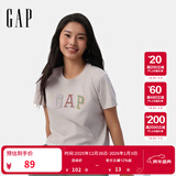 GAP女装2025夏季新款纯棉彩色胶印logo短袖T恤常规休闲上衣765994 灰白色 M (165/84A) 亚洲尺码