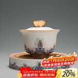 容山堂珐琅彩泡茶杯陶瓷主人杯单杯茶盏公道杯盖碗茶洗壶承茶壶功夫茶具 金丝珐琅壶承+盖碗套装