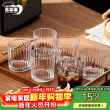 青苹果耐热玻璃咖啡杯300ml6只装 家用玻璃水杯 竖纹茶杯洋酒杯啤酒杯