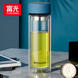 富光男女士双层玻璃杯 高硼硅玻璃304茶隔水杯子 带茶隔泡茶杯400ml
