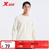 特步卫衣套头衫男圆领秋冬纯色休闲宽松长袖T恤保暖打底衫