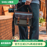 摄侣富士xt50xs20相机包索尼zve10a7c2尼康z30zf微单佳能R50r6单肩斜跨包徕卡dlux8复古摄影包收纳配件 咖色皮盖头绿色复古包-大号（送进口空气垫肩）