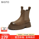 百思图烟筒靴女冬季商场同款切尔西女短靴ID155DD3 棕色 36
