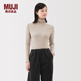 MUJI女式 起毛 罗纹编织 高领长袖T恤 针织衫打底衫女装25年冬季 米色条纹 L （165/88A）