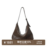 裘真新年礼物【明星推荐】经典hobo包植鞣牛皮腋下通勤休闲饺子女包 咖啡色-大号 小包/大包