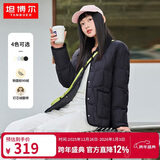 坦博尔羽绒服女短款翻领韩版宽松女士灯芯绒外套TD236266 黑色 160 