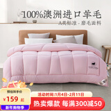 远梦被子澳洲进口羊毛双层芯被秋冬四季被加厚羊毛被双人冬季被芯 杏粉（A类-四季被） 200x230cm