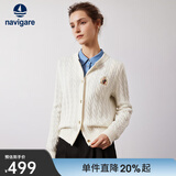 Navigare意大利小帆船女士毛衣秋冬季新款纯绵羊毛长袖开衫通勤针织外套 科技白 L
