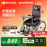 鱼跃(yuwell)手动轮椅车H059B老人半躺护理型带坐便椅餐板钢管可折叠