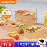 特美居（temeiju）一次性饭盒纸碗餐盒带盖餐具打包野餐加厚便当饭碗露营750型*10套