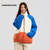 美特斯邦威羽绒服男冬季新款男女同款撞色拼接时尚羽绒服休闲外套 橘色组 L 175 96A