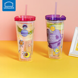 乐扣乐扣（LOCK&LOCK）玻璃杯女耐高温水杯吸管带盖高硼硅杯子双层大容量咖啡杯 紫罗兰620ml