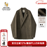 William fox&sons威廉福克斯仿麂皮绒小西服男轻商务复古宽松易打理便西休闲西装男 咖色(双排扣） L /50