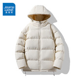 真维斯（Jeanswest）男女同款连帽棉服加厚百搭棉衣情侣款面包服2026冬季保暖棉袄外套 米白 纯色 3XL